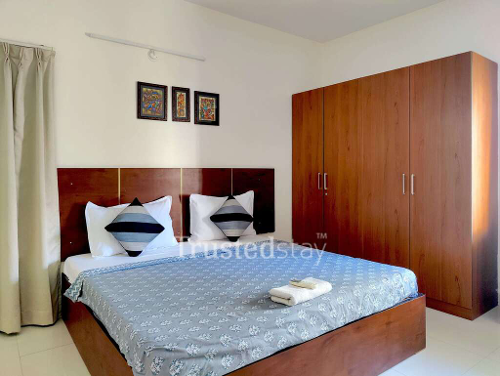 Bedroom one of Plot 635 TrustedStay Service Apartment in Madhapur Hyderabad